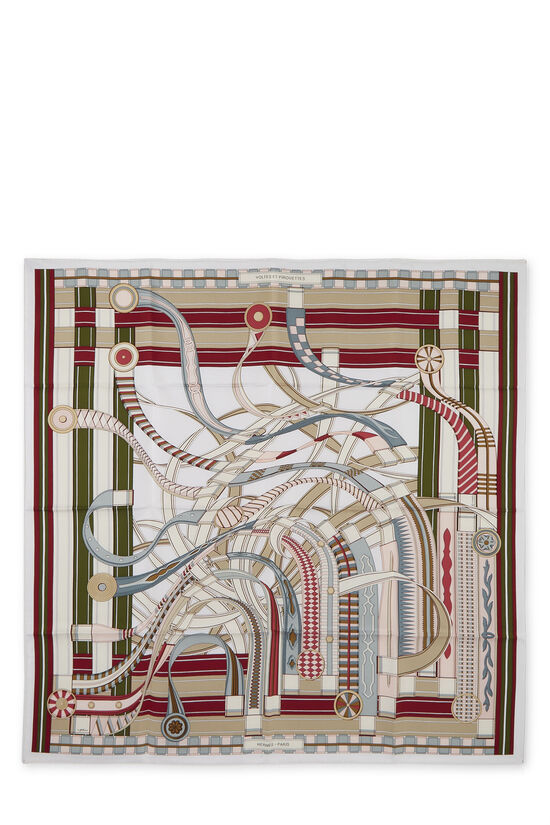 White & Multicolor 'Voltes et Pirouettes' Silk Scarf 90, , large image number 0