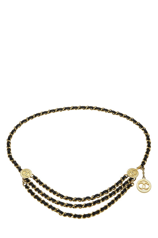 Chanel Gold & Black Leather Sunburst 'CC' Chain Belt 3 Q6AABV17KB064