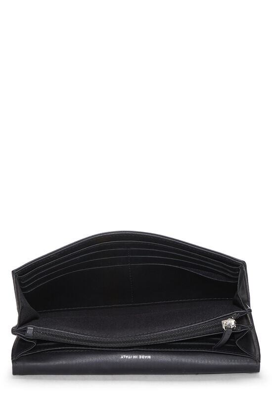 Black Quilted Patent Leather Long Flap Wallet