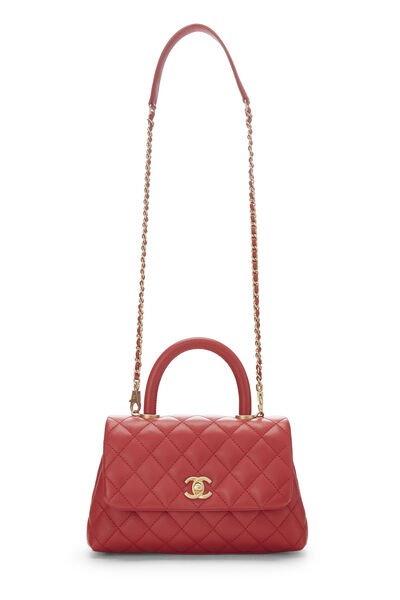 Red Quilted Caviar Coco Handle Bag Mini, , large