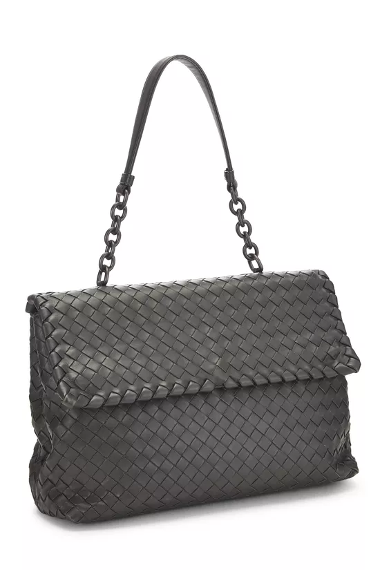 Grey Intrecciato Leather Olimpia Shoulder Bag Medium, , large image number 1