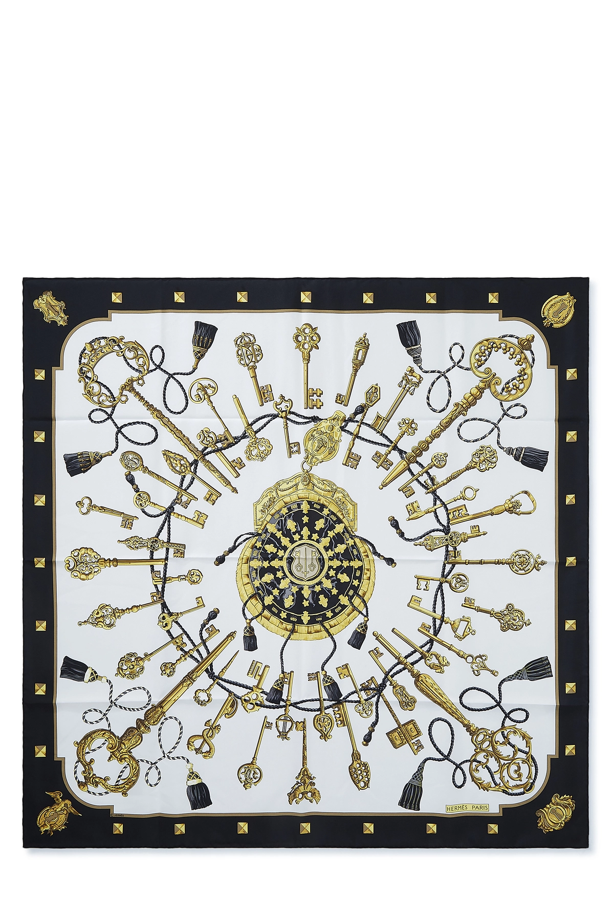 Black & Multicolor 'Les Cles' Silk Scarf 90