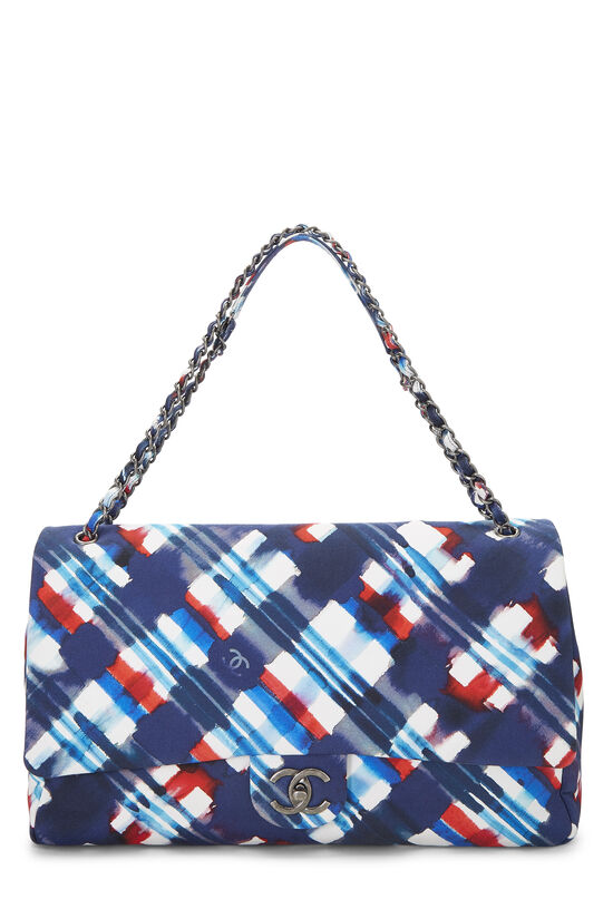Chanel - Multicolor Plaid Canvas Airplane Flap Bag XXL