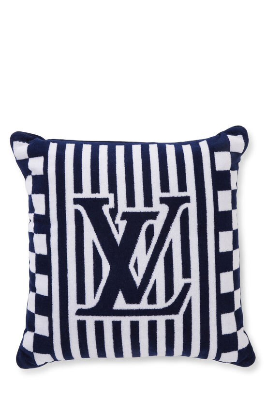 Blue Monogram Cotton Beach Cushion, , large image number 0