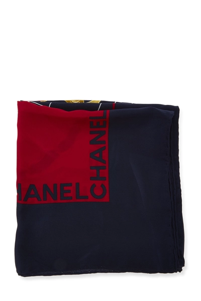 Navy Silk Scarf, , large