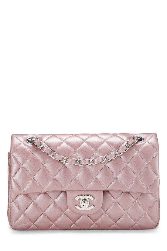 Pink Quilted Lambskin Classic Double Flap Small
