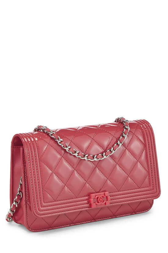 Pink Quilted Patent Leather Boy Wallet on Chain (WOC)