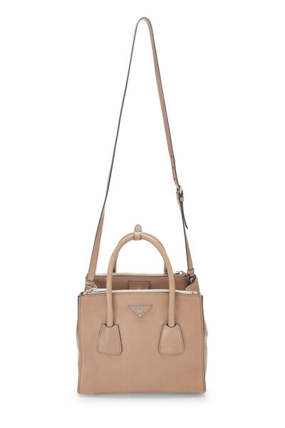 Beige Glace Calf Twin Pocket Tote Small, , large