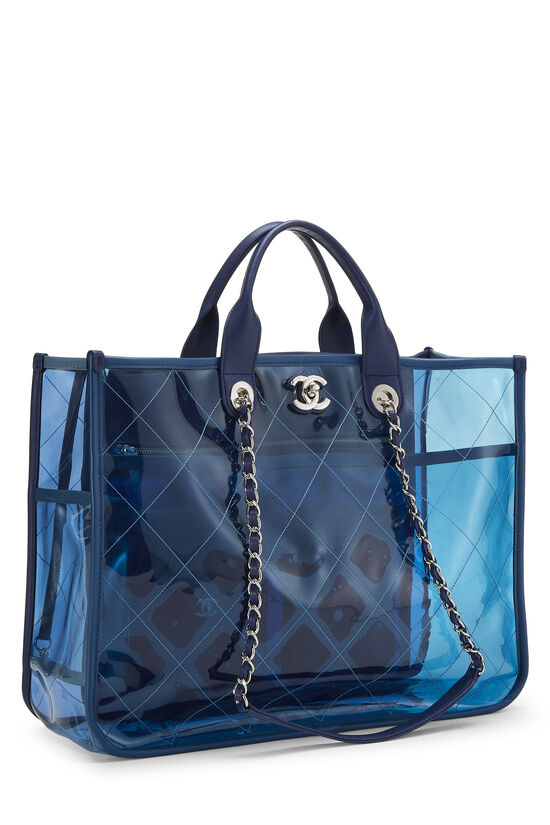Blue Quilted Vinyl Coco Splash Shopping Tote Medium, , large image number 2