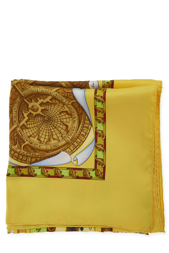 Yellow 'Rêves d'Espace' Silk Scarf 90, , large image number 1