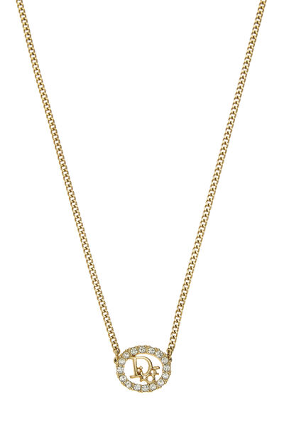 Gold & Crystal Oval Logo Necklace, , large