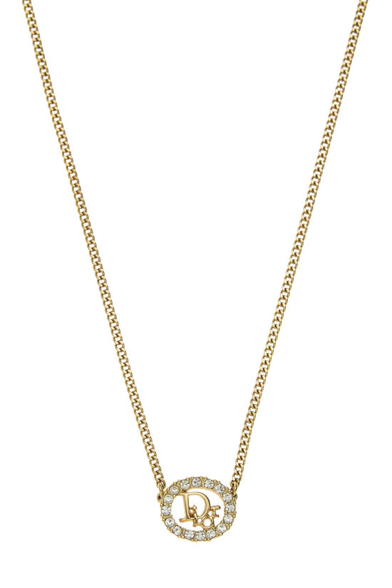 Gold & Crystal Oval Logo Necklace, , large image number 1