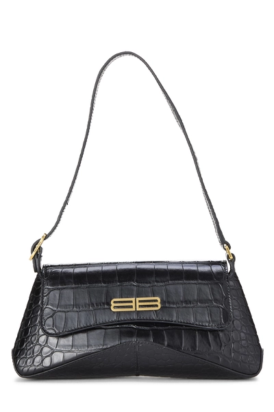 Black Embossed Stret Flap Bag Small