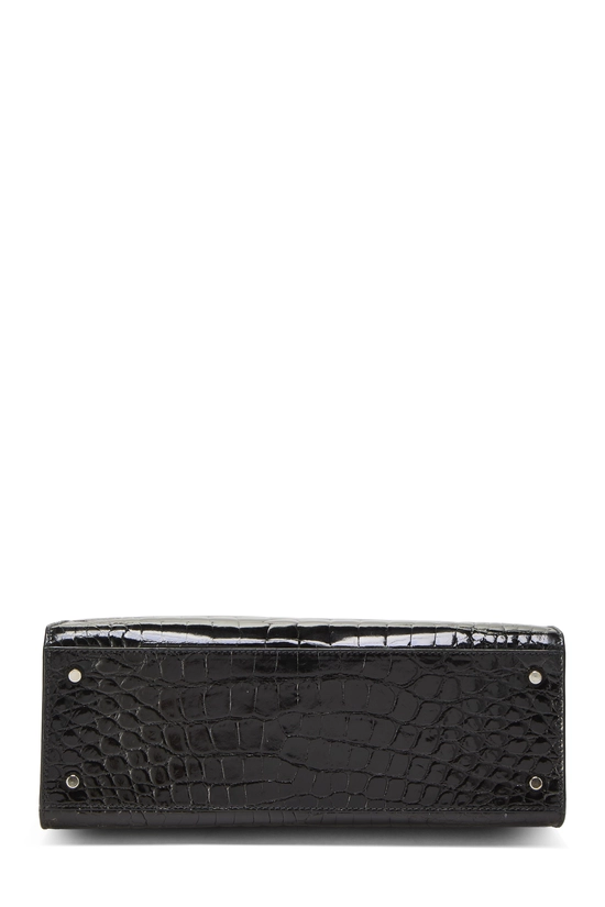 Black Embossed Leather Frame Top Handle Bag, , large image number 4