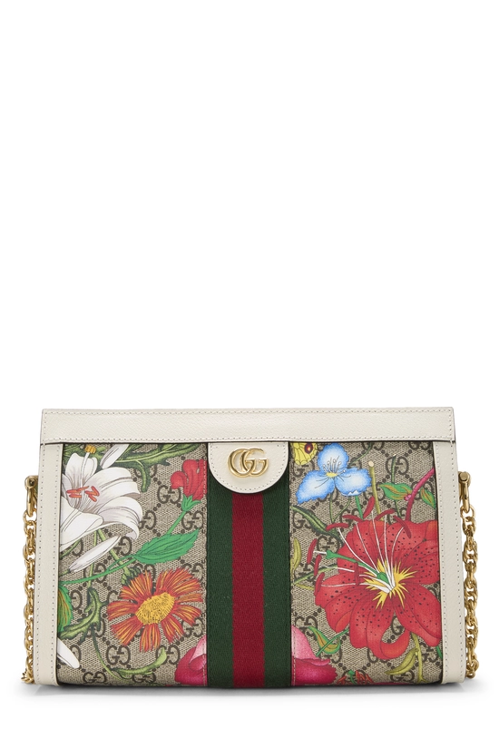 White GG Supreme Canvas Flora Ophidia Shoulder Bag Medium, , large image number 0