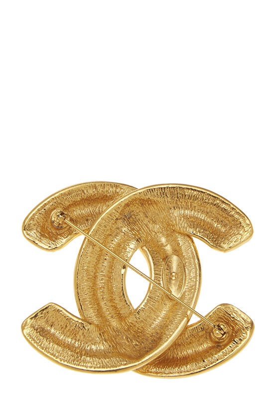 Chanel Vintage Iconic CC Logo Gold Tone Metal Quilted Pin Brooch