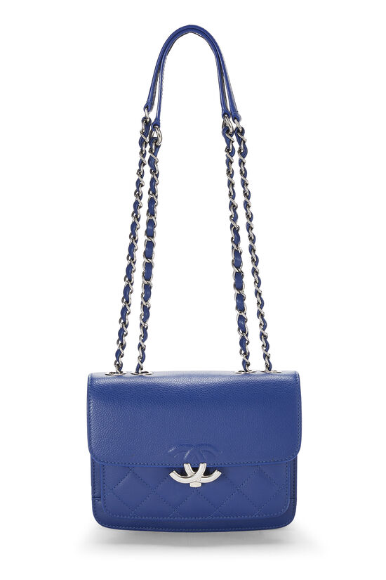 Blue Quilted Caviar 'CC' Box Flap Bag