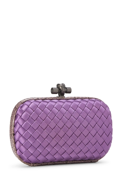 Purple Satin Intrecciato Knot Clutch, , large