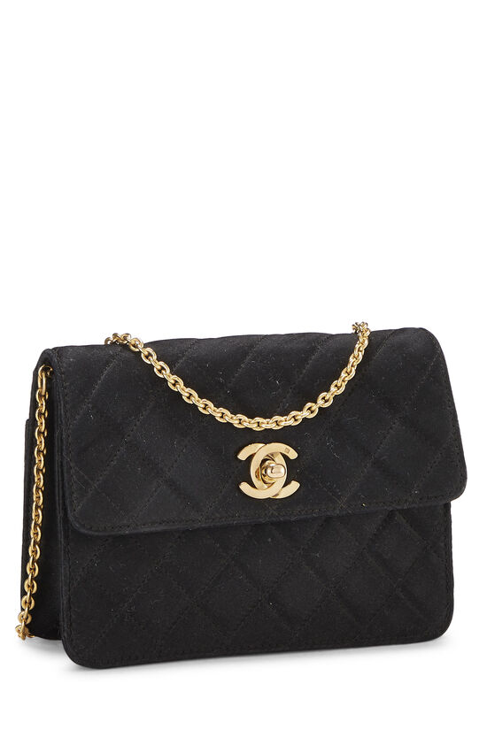 Black Quilted Satin Half Flap Micro