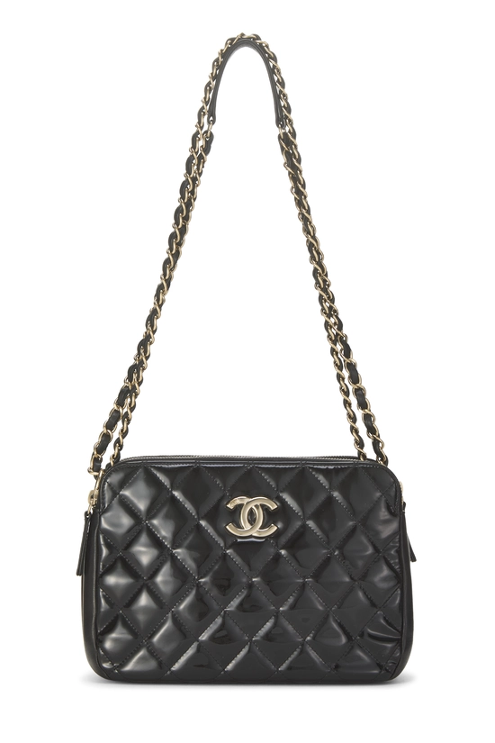 Black Patent Leather Double Zip Camera Bag, , large image number 0