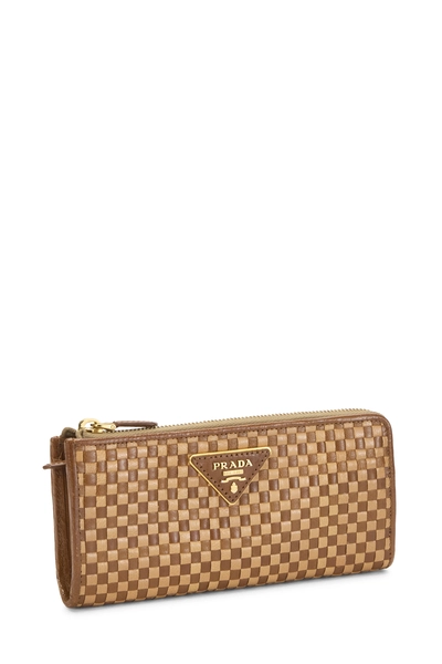 Brown Woven Leather Zip Around Wallet, , large