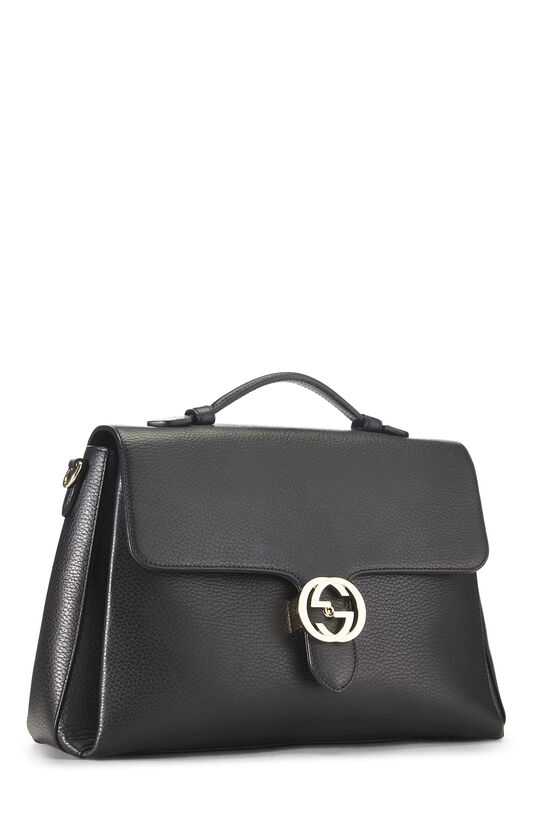 Black Leather Interlocking Handle Bag Large, , large image number 1