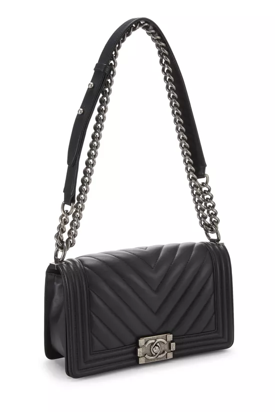 Black Chevron Calfskin Boy Bag Medium, , large image number 1