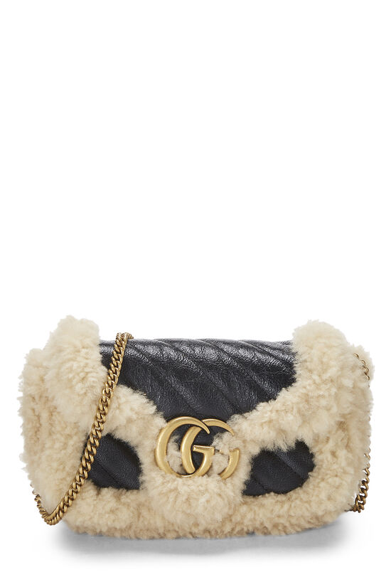 Black Leather & Shearling GG Marmont Shoulder Bag Mini, , large image number 0