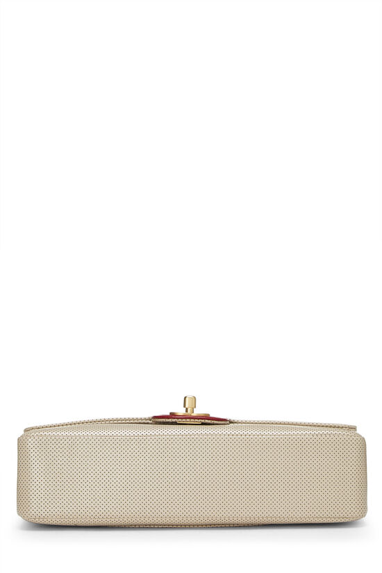 Cream & Red Perforated Lambskin Flap Bag, , large image number 5