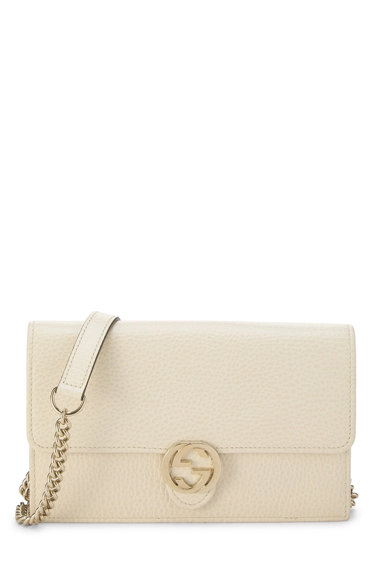 Cream Leather Interlocking Wallet On Chain (WOC) Small, , large image number 0