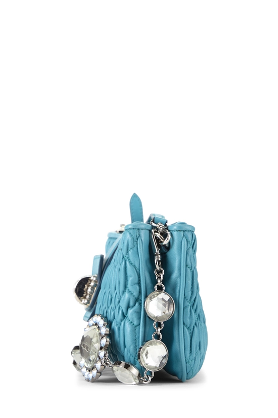 Blue Nappa Crystal Flap Clutch With Chain, , large image number 2