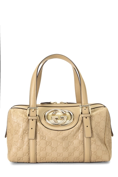 Beige Guccissima Leather Web Britt Boston Bag