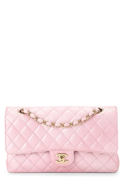 Metallic Pink Calfskin Classic Double Flap Medium