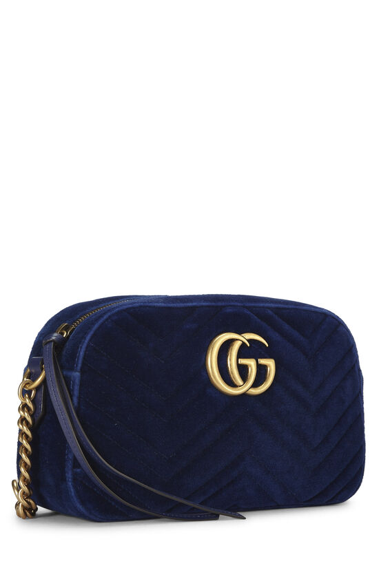 Blue Chevron Velvet GG Marmont Shoulder Bag Small, , large image number 1