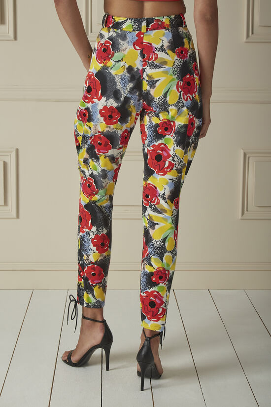 Multicolor Floral Printed Denim High-Waisted Pants, , large image number 1