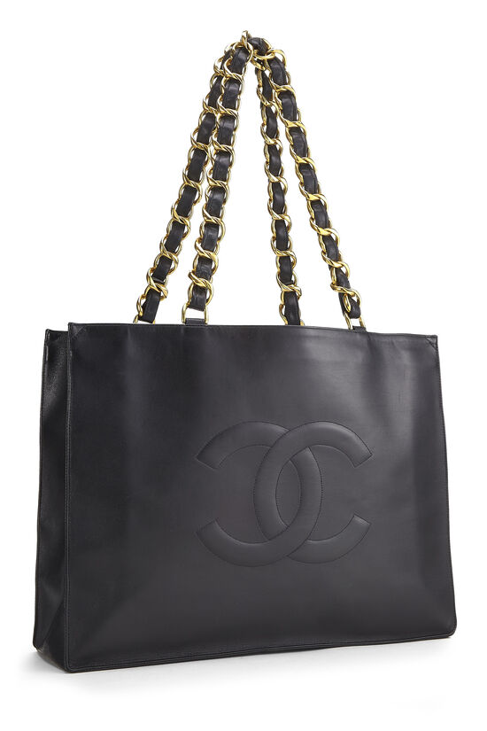 Chanel Black Lambskin Flat Chain Handle Tote Q6B0XE1IKB156