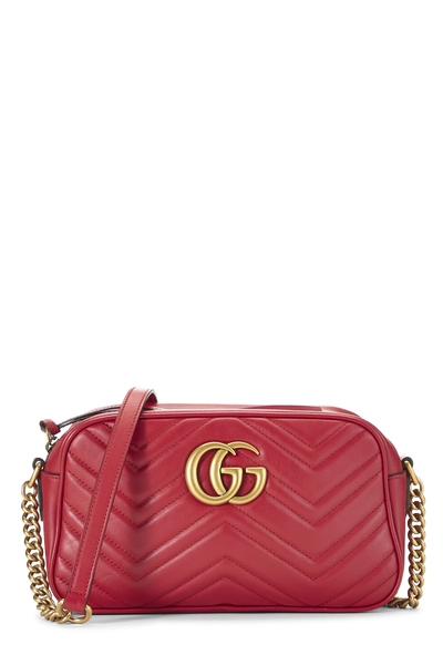 Red Leather GG Marmont Crossbody Bag Small