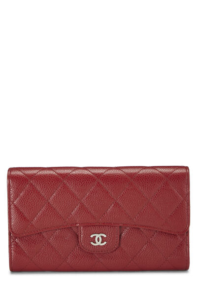 Red Quilted Caviar Classic Long Flap Wallet