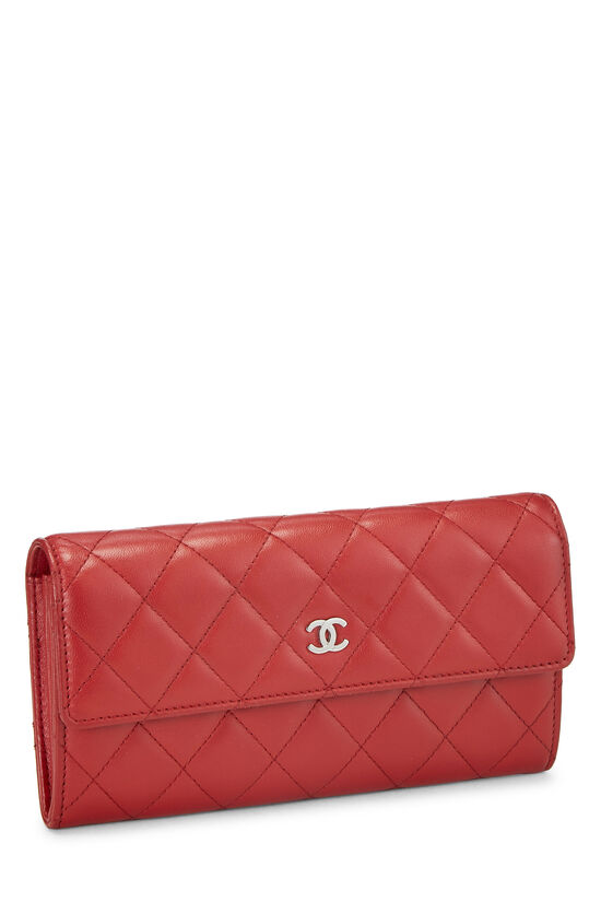 Red Quilted Lambskin Flap Wallet, , large image number 1