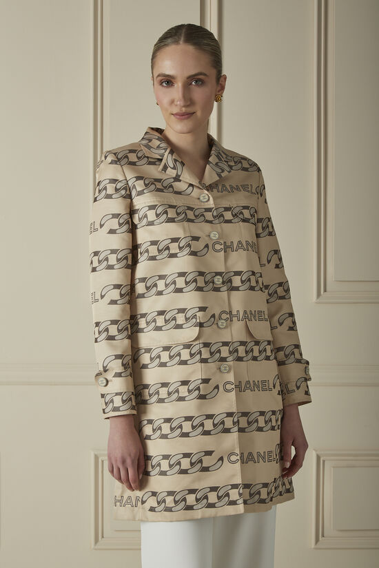 Beige Logo Printed Coat, , large image number 2
