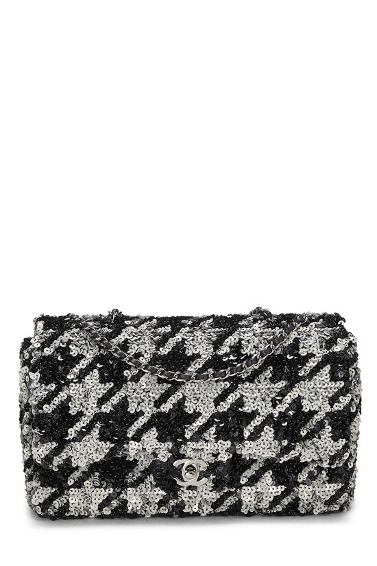 Chanel Black & Silver Sequin Houndstooth Half Flap Medium Q6B0272MM0004