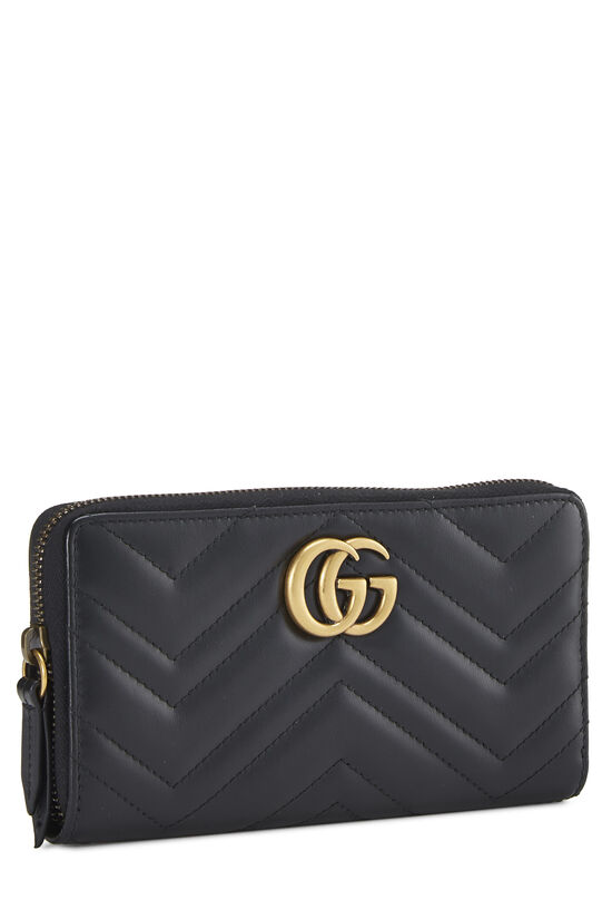 Black Chevron Leather GG Marmont Zip Wallet, , large image number 1
