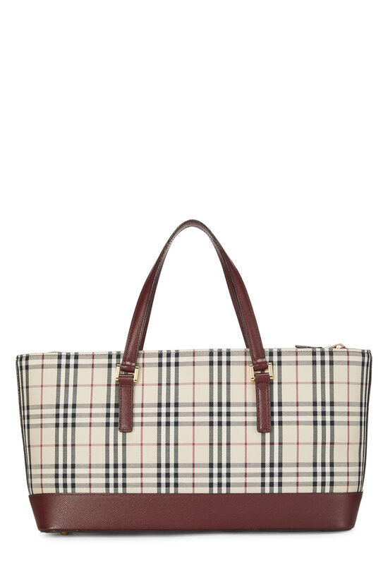 Burgundy Check Jacquard Fabric Tote Long, , large image number 3