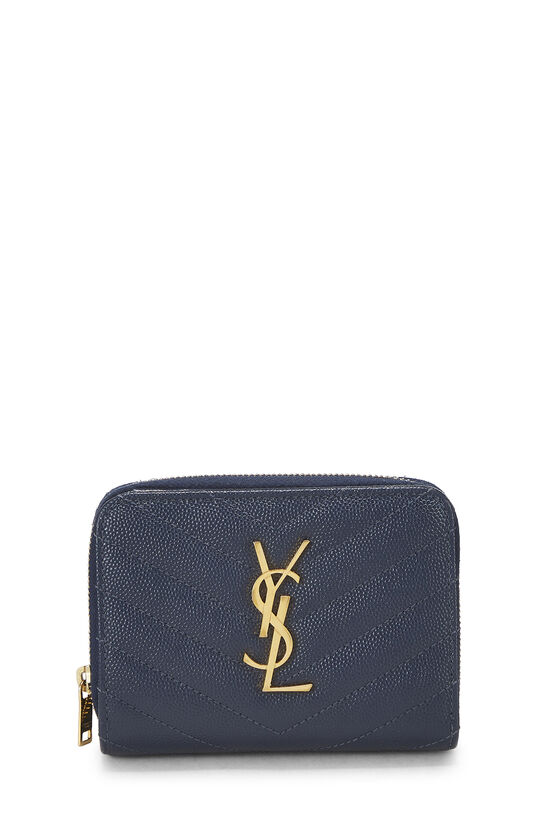 Navy Grained Compact Zip Wallet, , large image number 0