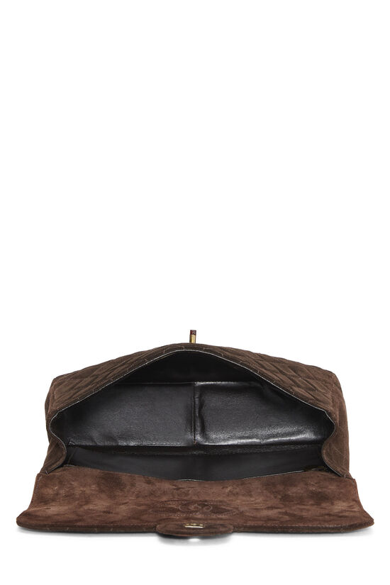 Brown Quilted Suede Tortoise Half Flap Jumbo, , large image number 7