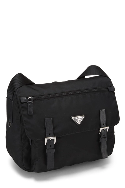 Black Nylon Buckle Flap Messenger, , large