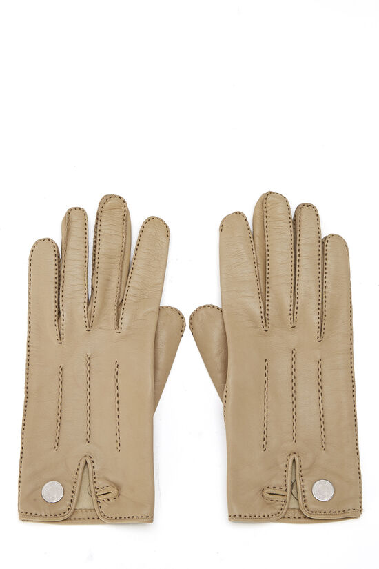 Beige Lambskin Leather Clou de Selle Gloves Small, , large image number 0