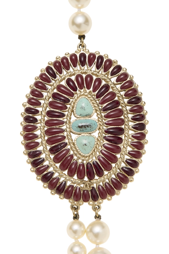 Gold Faux Pearl Gripoix Necklace, , large image number 1