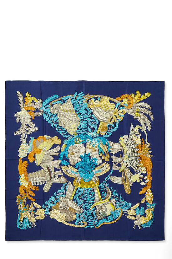 Blue & Multicolor 'Chapeau' Silk Scarf 90, , large image number 1