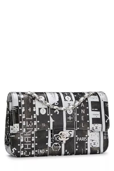 Black Calfskin Graffiti Classic Flap Medium, , large